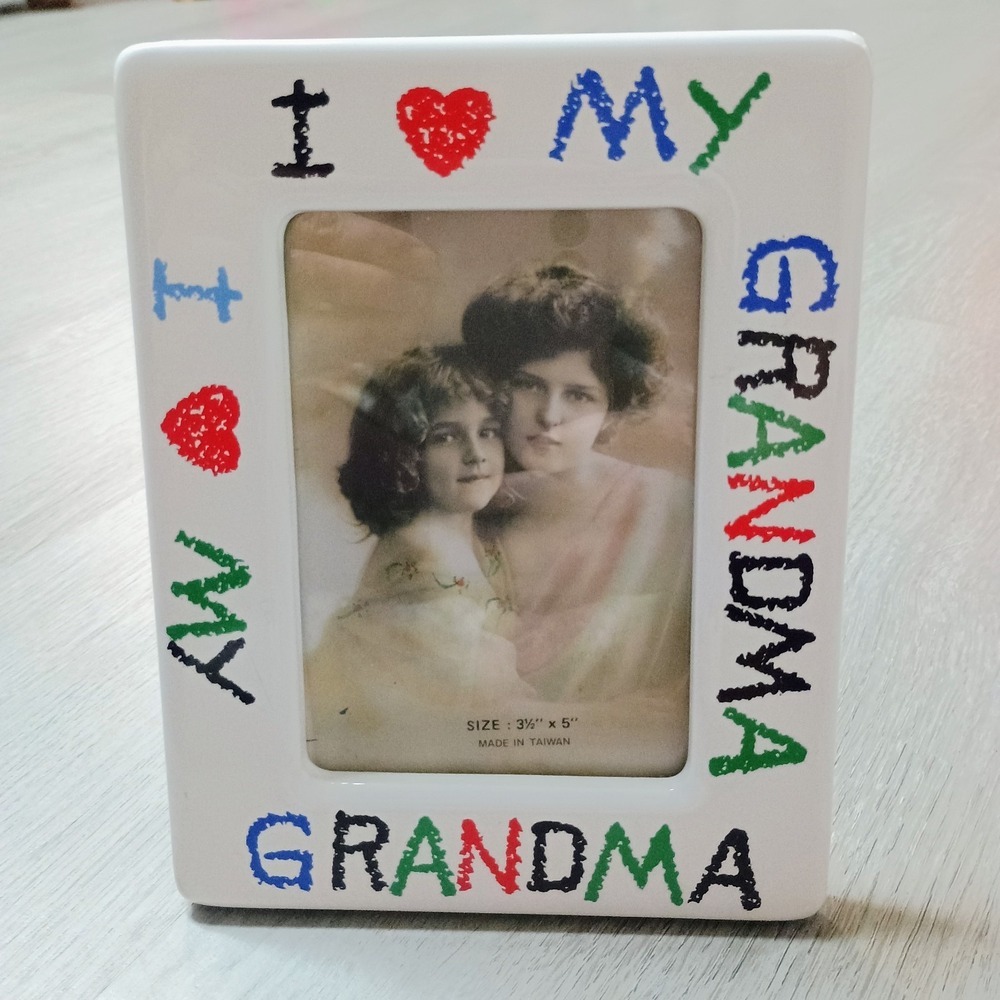 I Love Grandma Vtg Ceramic Frame Kid Child Artwork Crayon 3.5 X 5